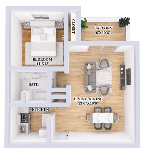 a floor plan of a small house with a bedroom and a living room